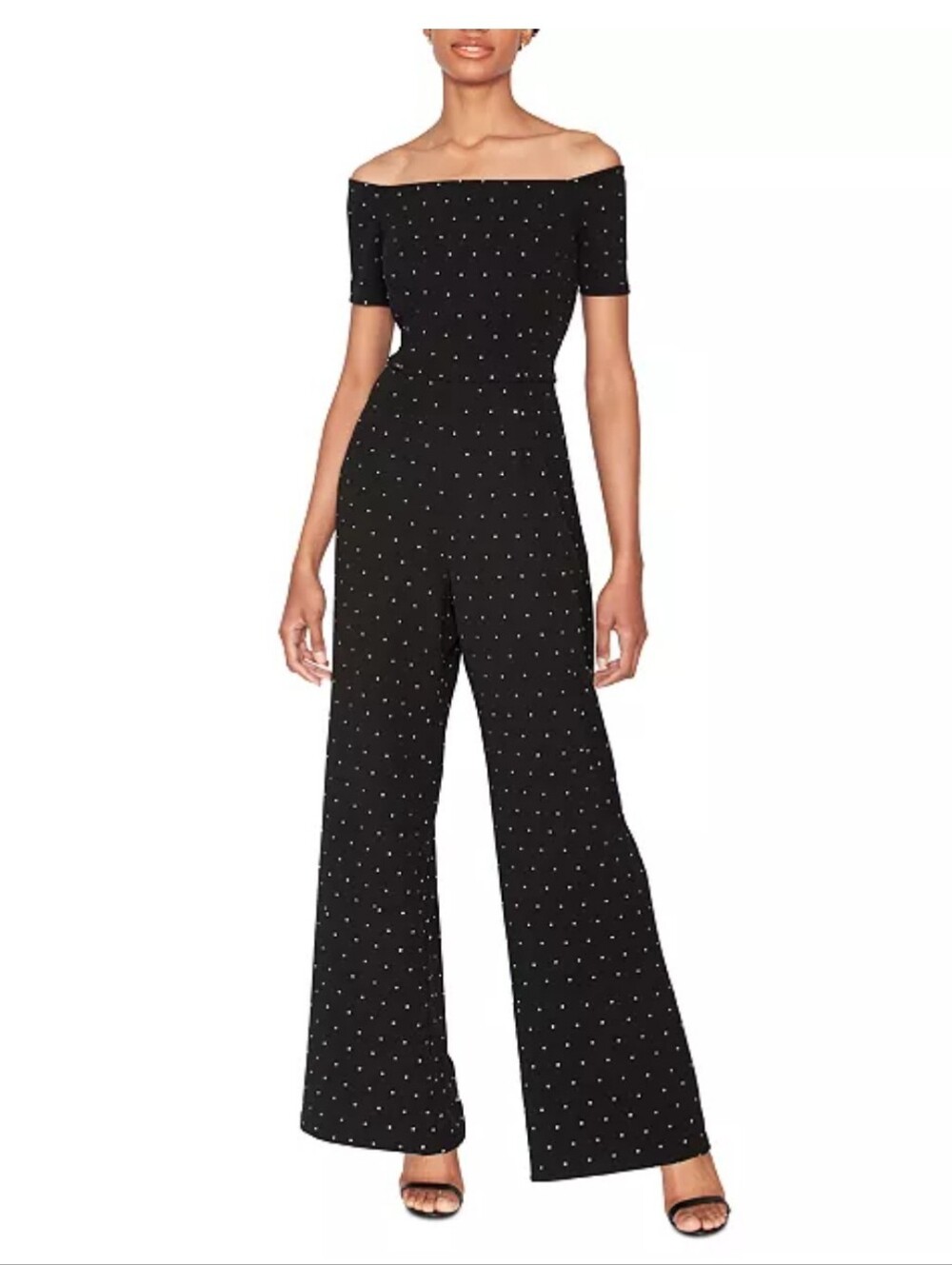 NWT White Tie by Shani Crystal Jumpsuit Black Wide Leg Off Shoulder US 6 $189